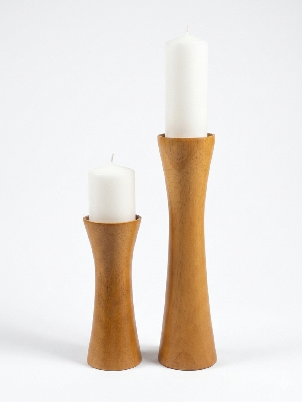 Vintage MCM Mid Century Modern Blonde Wood Hourglass Candlestick Holders - Pair